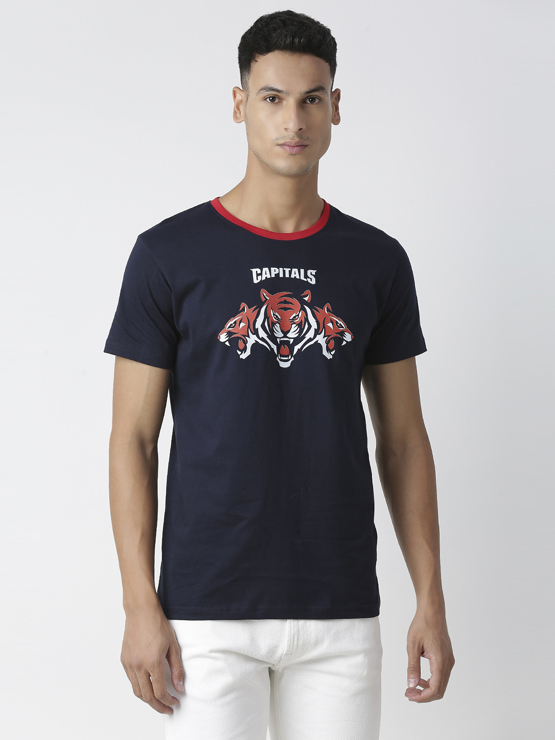 Delhi Capitals Men Navy Blue Graphic Printed Half Sleeves Round Neck Cotton T-Shirt (1)