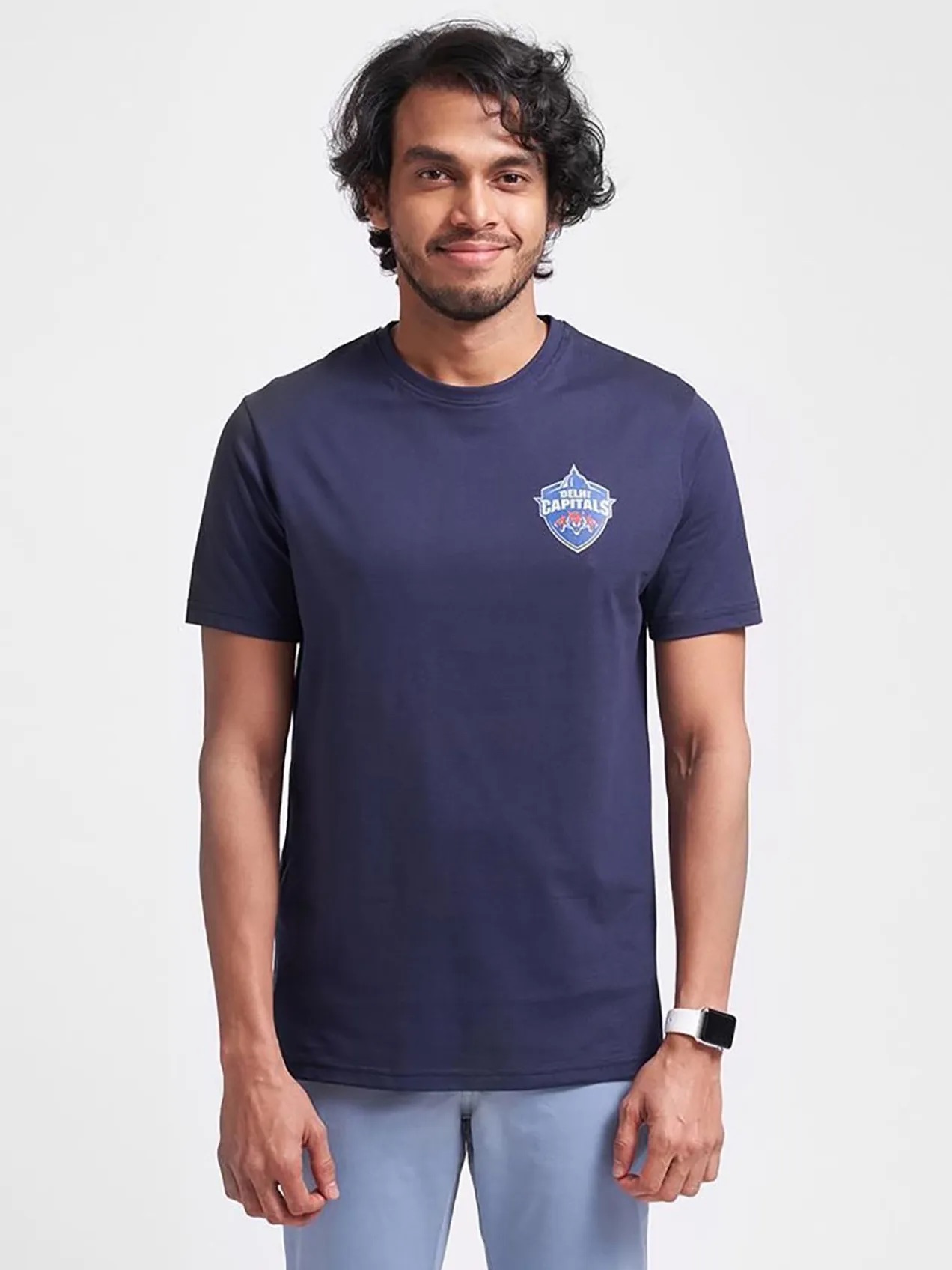 Delhi Capitals Men Navy Blue Typography Printed Half Sleeves Round Neck Cottton T-Shirt (1)