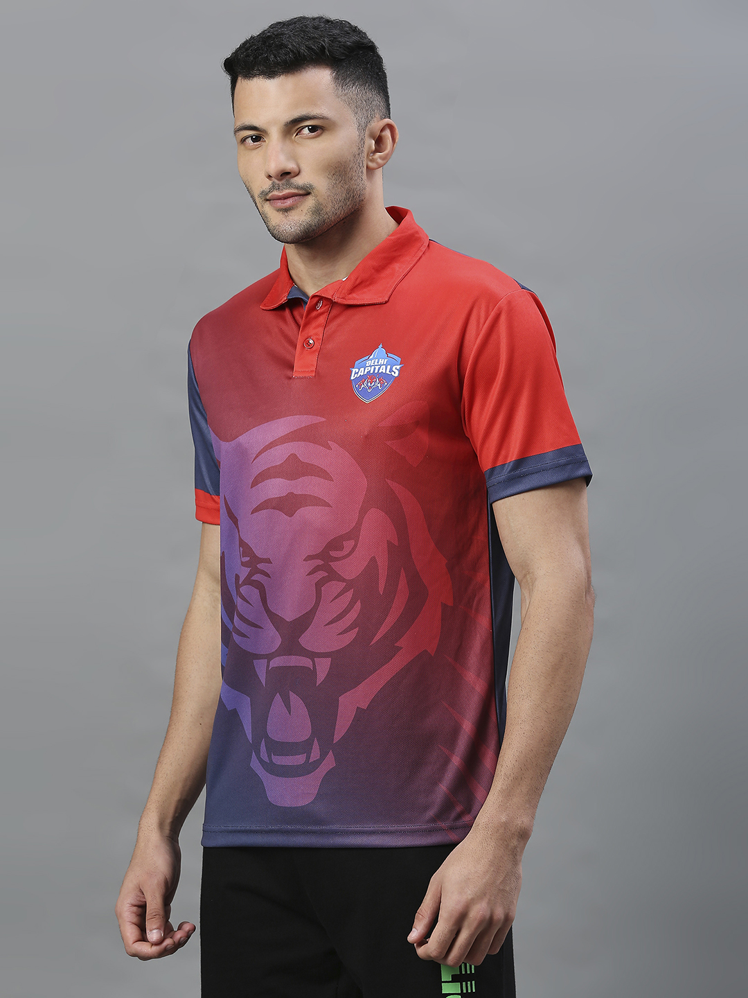 Delhi Capitals Men Red and Blue All Over Print Half Sleeves Polo Collar Polyester T-Shirt (4)