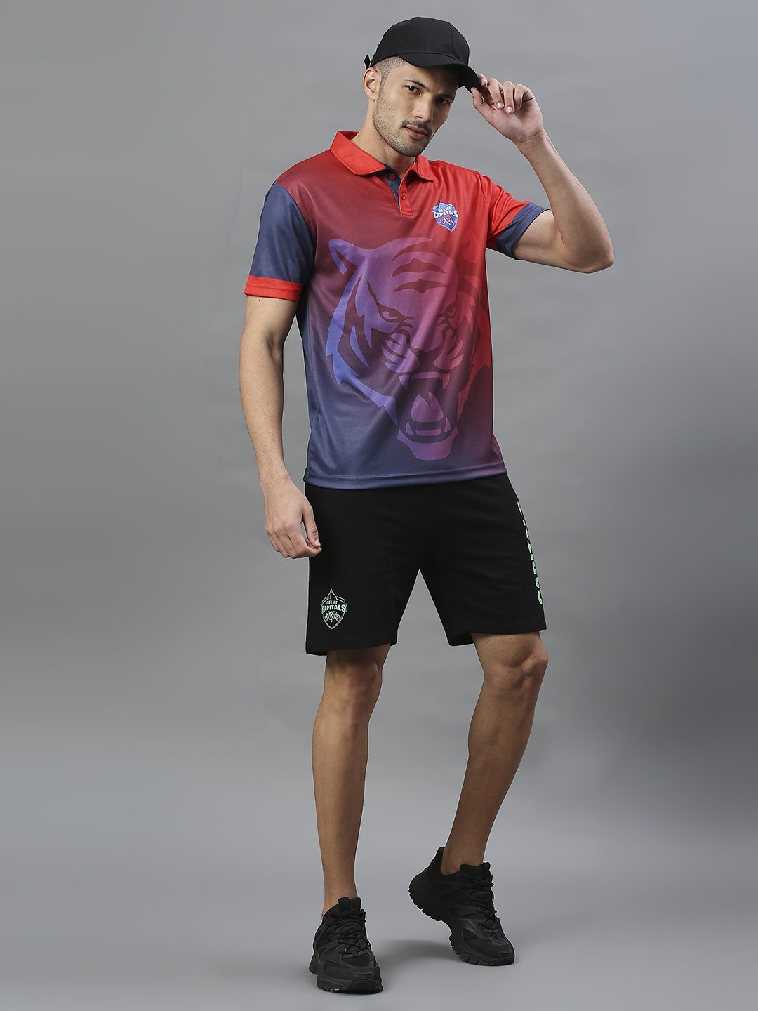 Delhi Capitals Men Red and Blue All Over Print Half Sleeves Polo Collar Polyester T-Shirt (5)