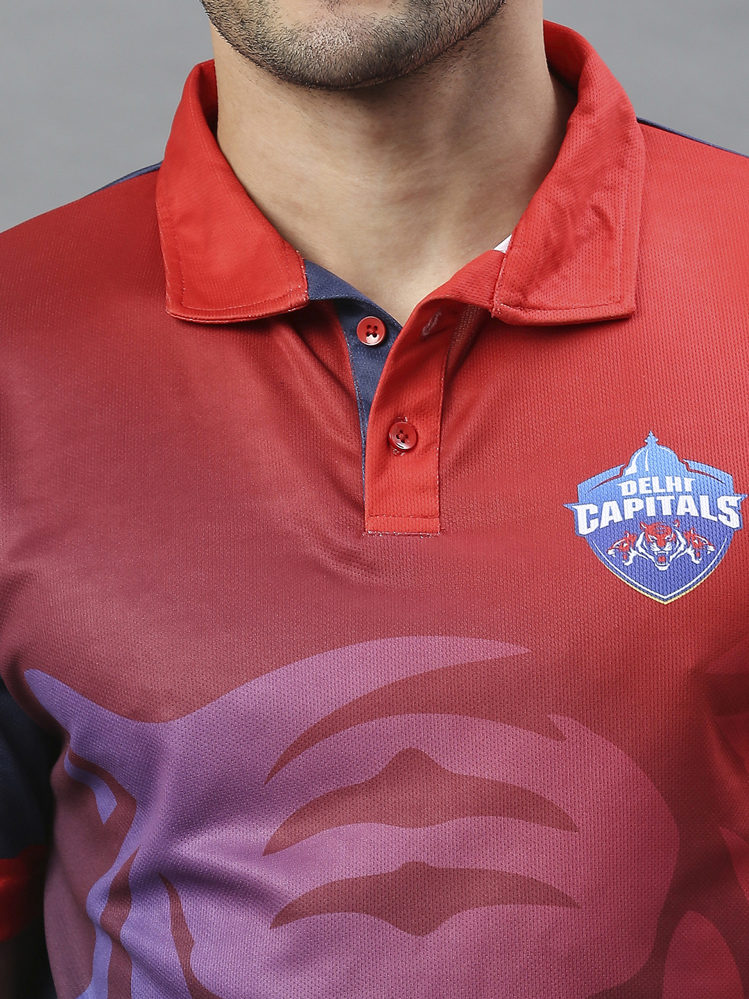 Delhi Capitals Men Red and Blue All Over Print Half Sleeves Polo Collar Polyester T-Shirt (6)