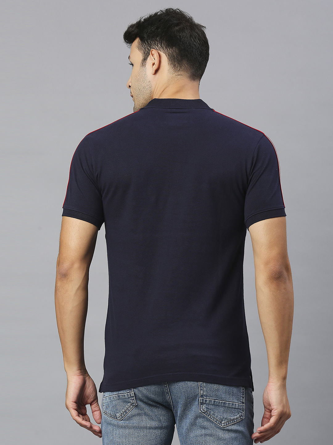 Delhi Capitals Men Red and Navy Blue Colourblocked Half Sleeves Polo Collar Cotton T-Shirt (2)