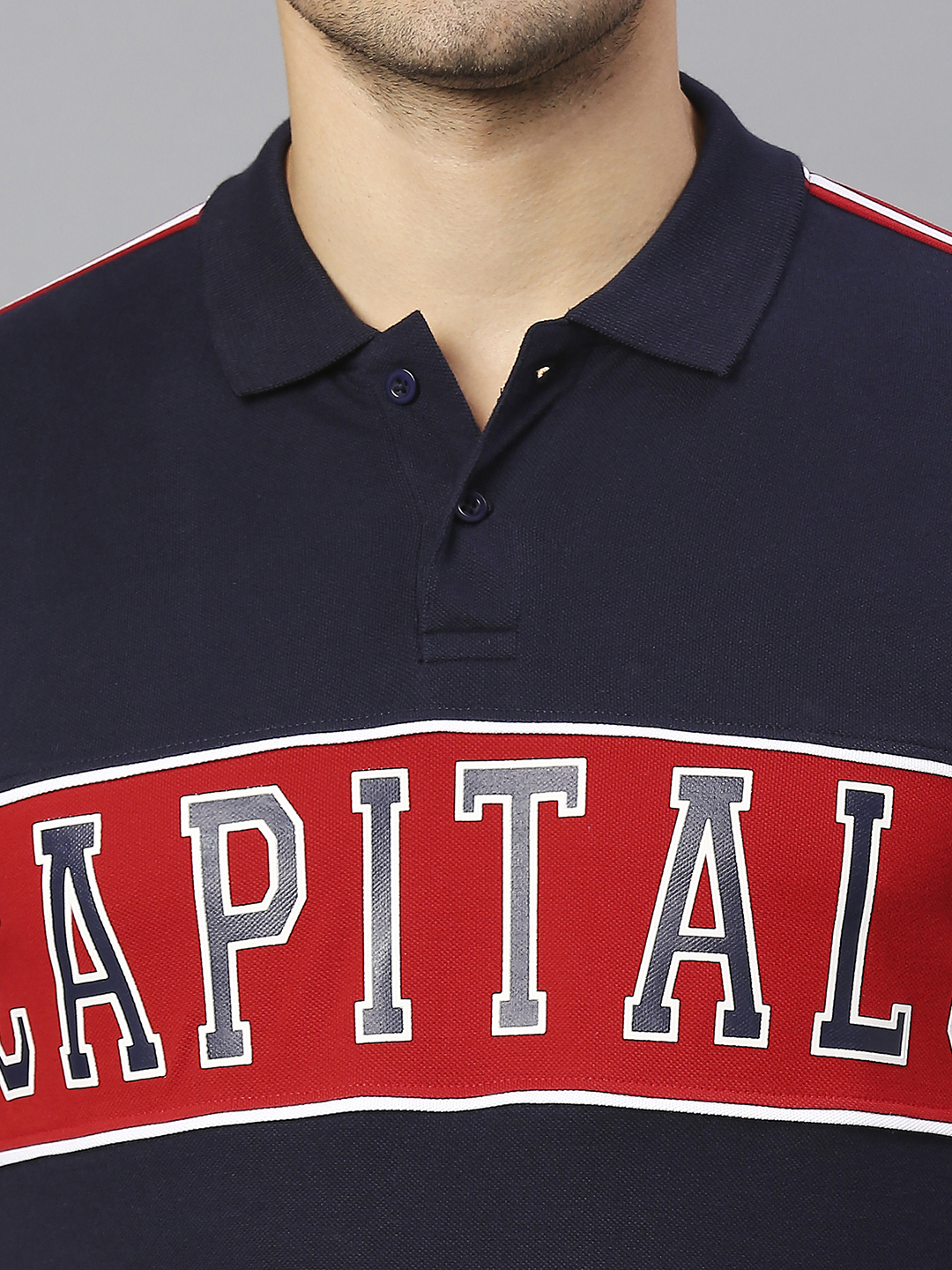 Delhi Capitals Men Red and Navy Blue Colourblocked Half Sleeves Polo Collar Cotton T-Shirt (5)