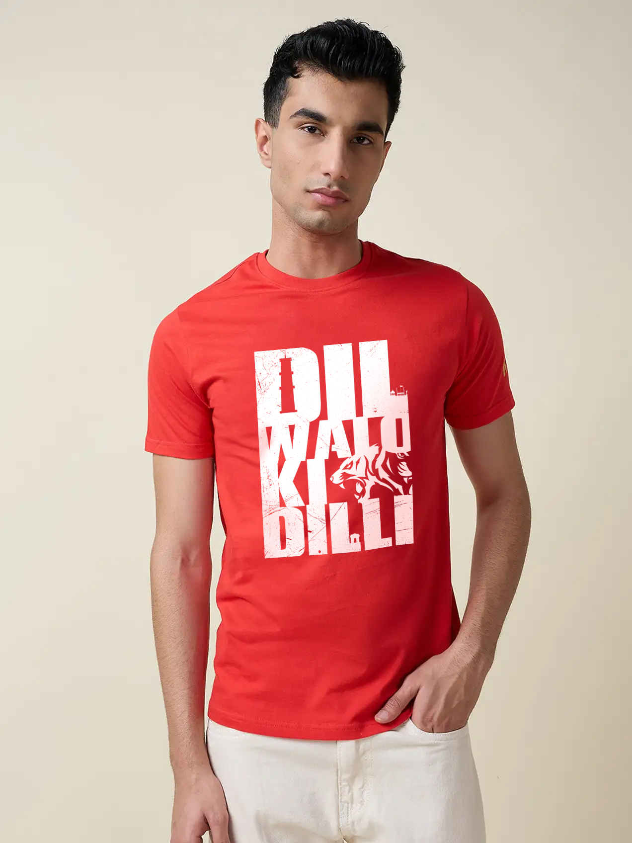 Men Red Graphic Printed Round Neck Half Sleeves Cotton T-Shirt