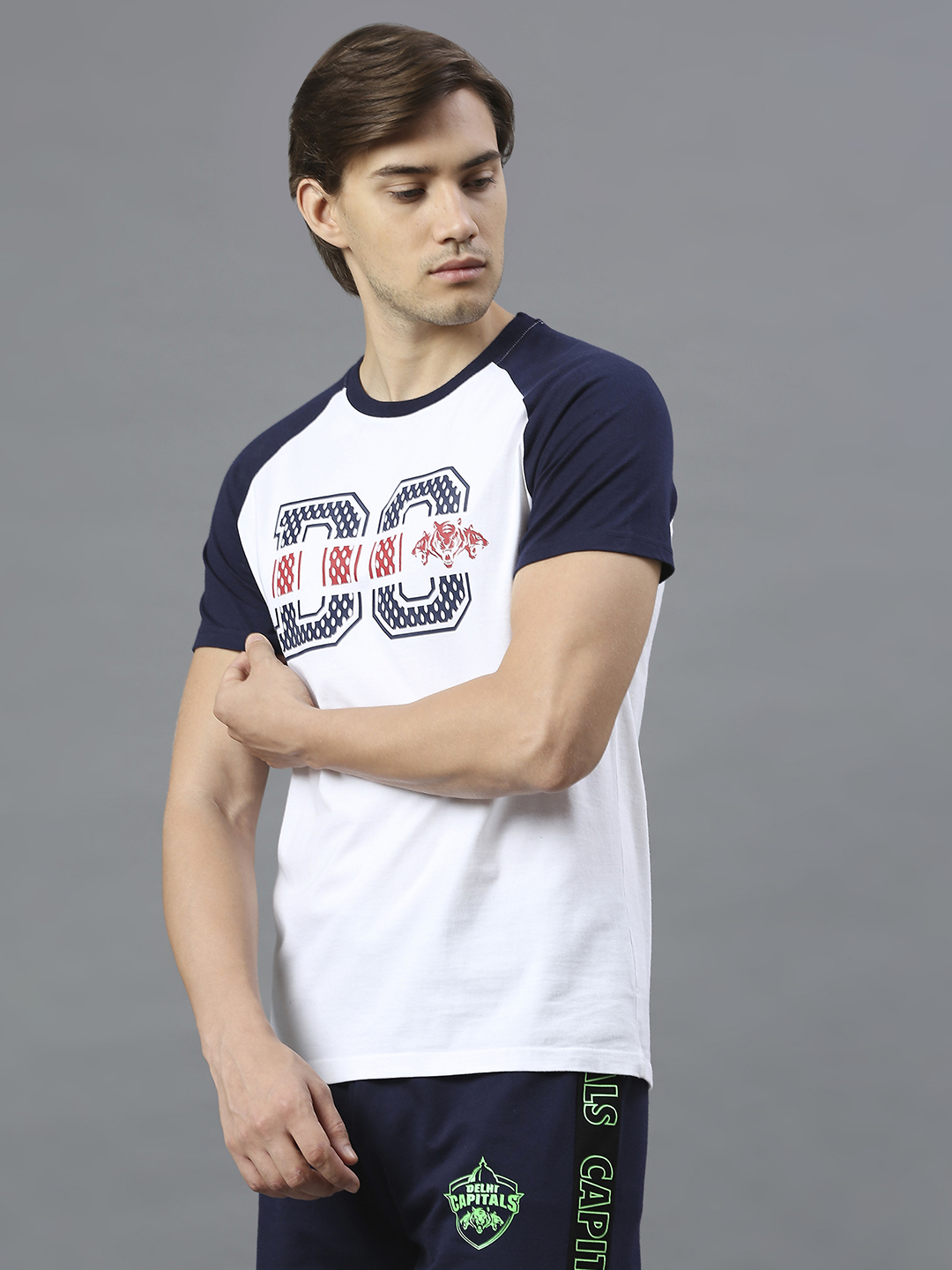 Delhi Capitals Men White and Navy Blue Colourblocked Half Sleeves Round Neck Cotton T-Shirt (4)