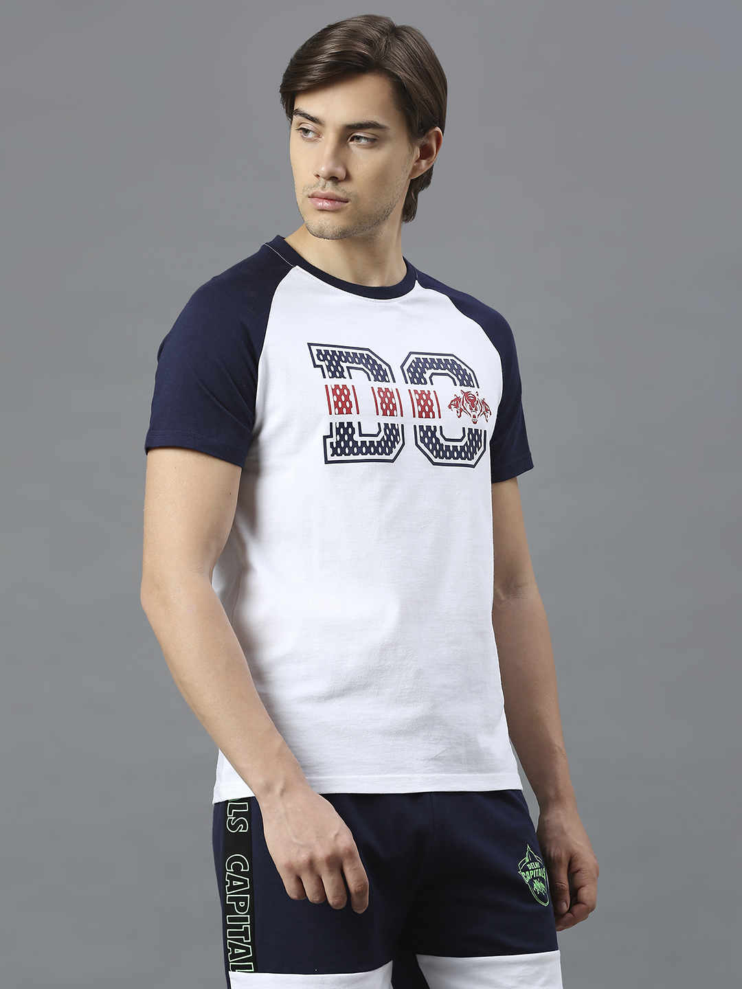 Delhi Capitals Men White and Navy Blue Colourblocked Half Sleeves Round Neck Cotton T-Shirt (5)