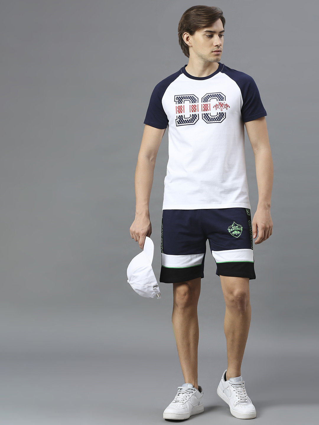 Delhi Capitals Men White and Navy Blue Colourblocked Half Sleeves Round Neck Cotton T-Shirt (6)