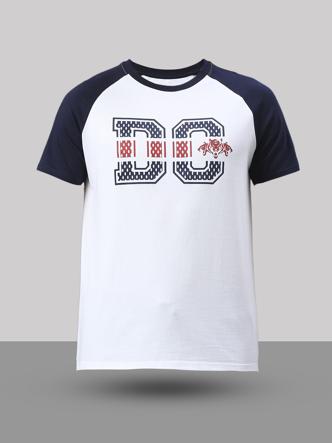 Delhi Capitals Men White and Navy Blue Colourblocked Half Sleeves Round Neck Cotton T-Shirt (2)