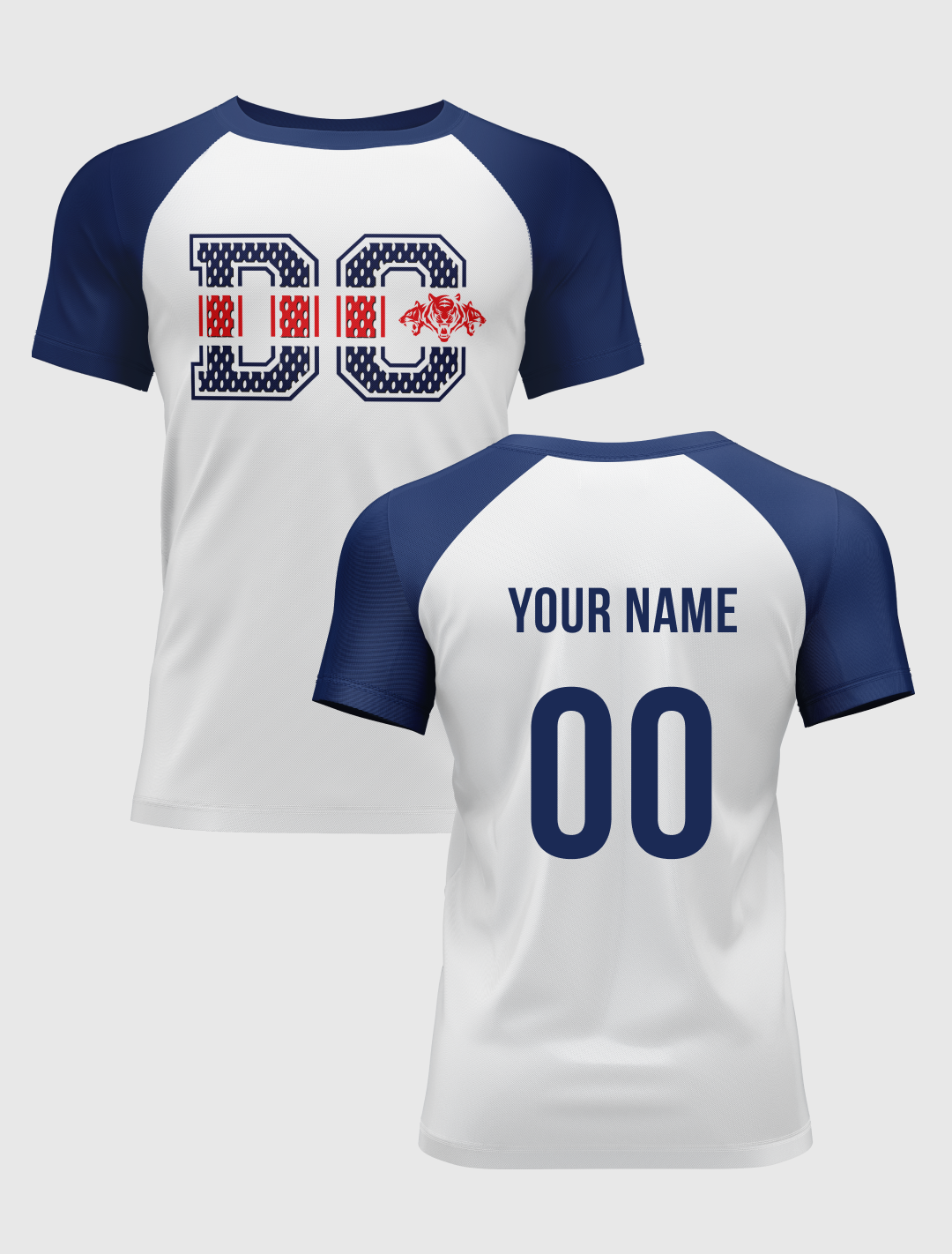 Men White and Navy Blue Colourblocked Half Sleeves Round Neck Cotton T-Shirt: Customised With Your Name By FanCode