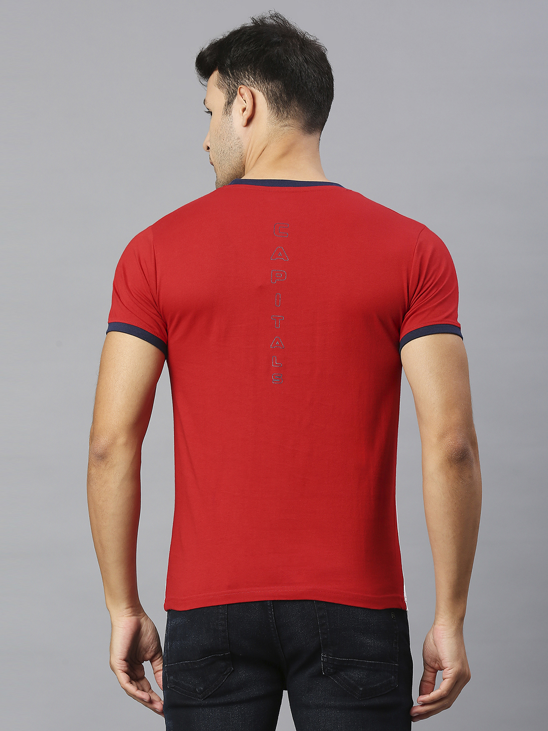 Delhi Capitals Men White and Red Colourblocked Half Sleeves Round Neck Cotton T-Shirt (2)