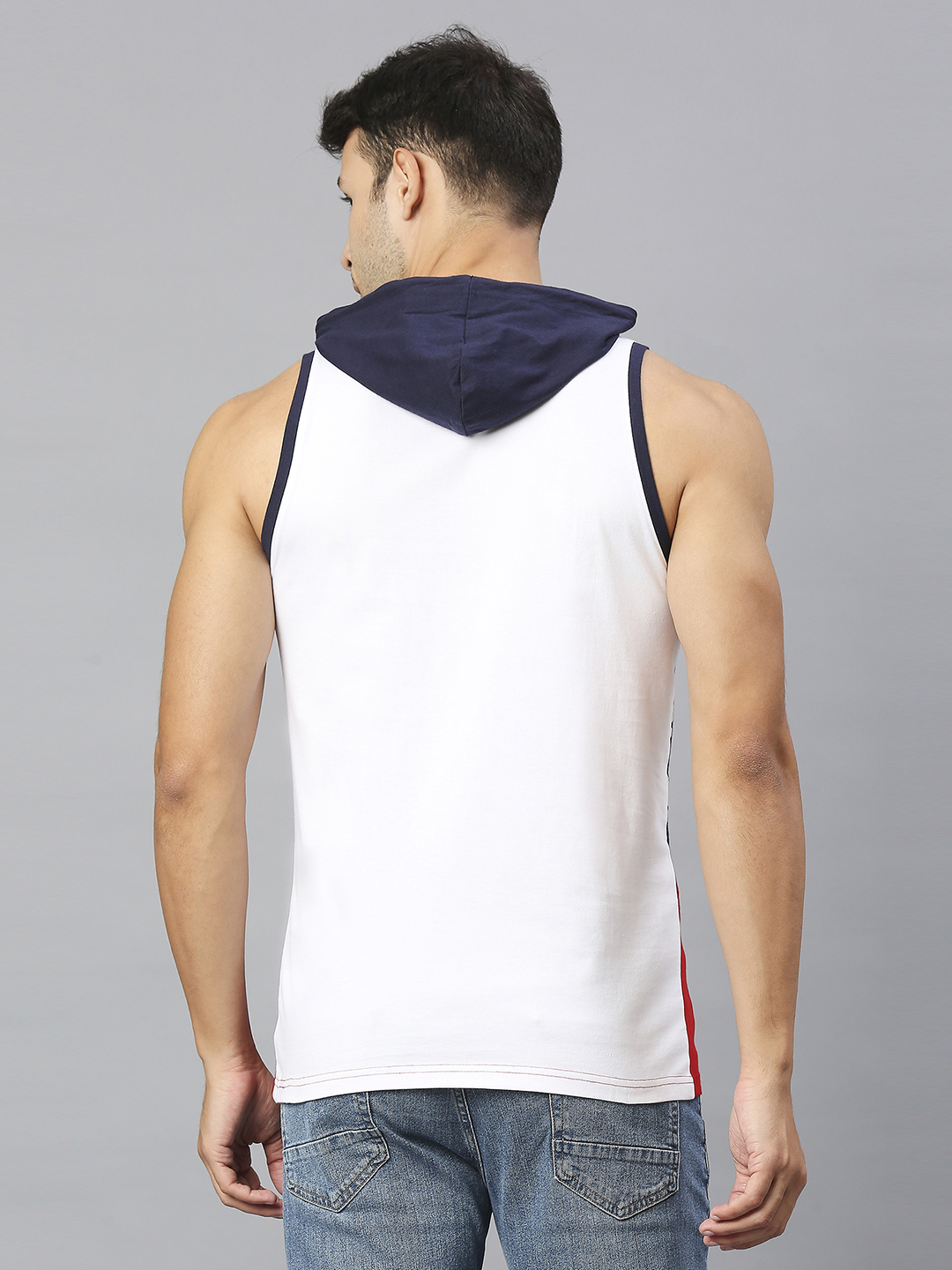 Delhi Capitals Men White and Red Printed Sleeveless Hooded Pullover Cotton Vest (3)