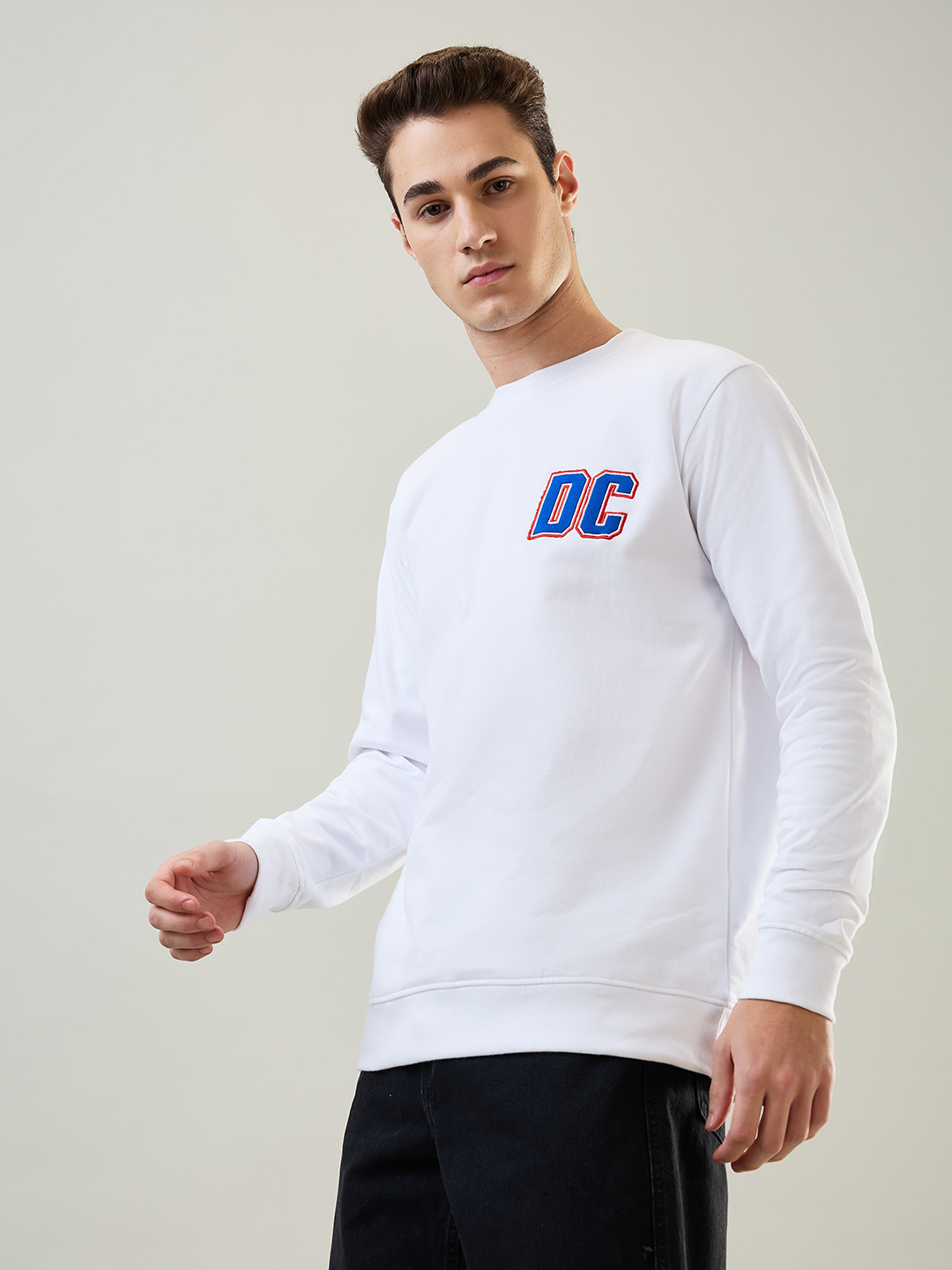 Delhi Capitals Men White Logo Printed Full Sleeves Cotton Sweatshirt (3)