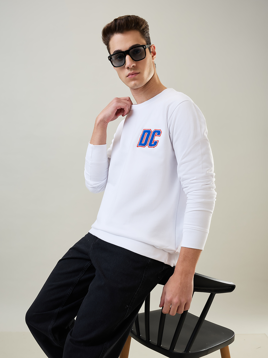 Delhi Capitals Men White Logo Printed Full Sleeves Cotton Sweatshirt