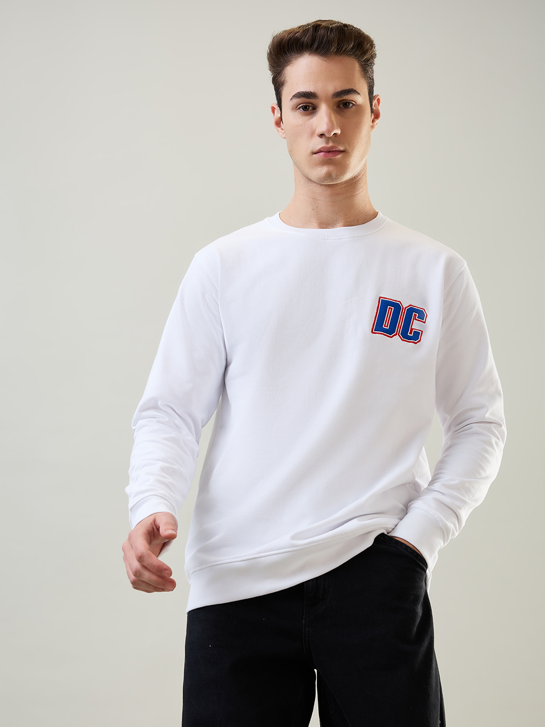 Delhi Capitals Men White Logo Printed Full Sleeves Cotton Sweatshirt (2)