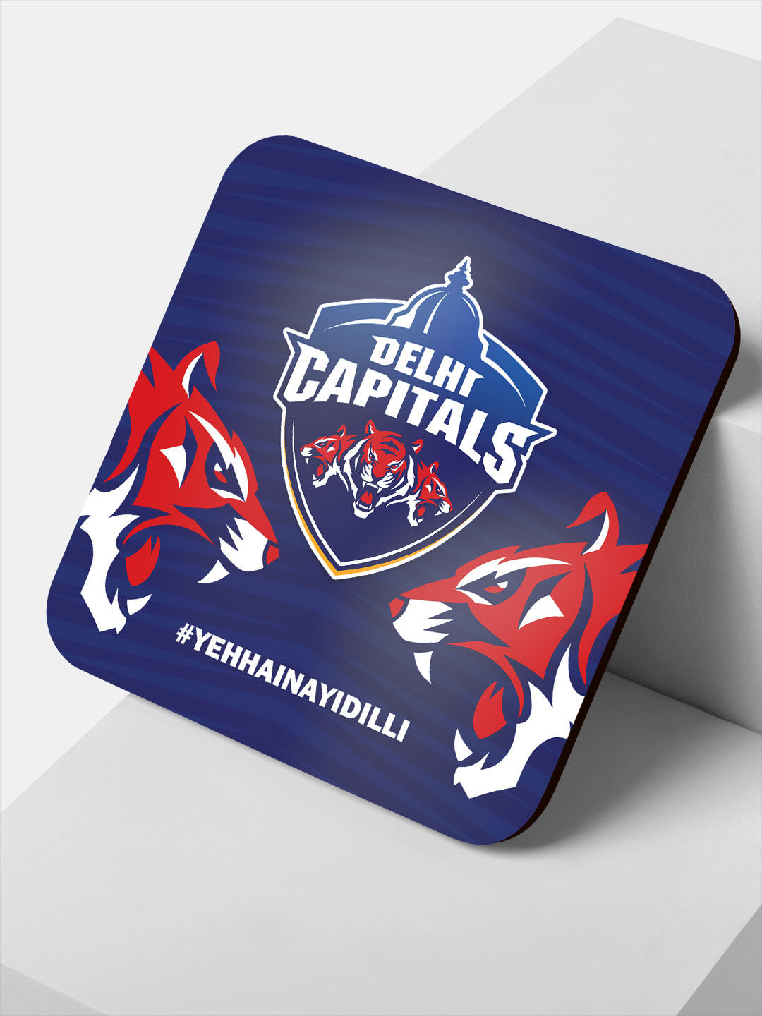 Delhi Capitals Navy Blue and Red Printed Nayi Dilli Square Rubber Coasters - Set of 4 (1)