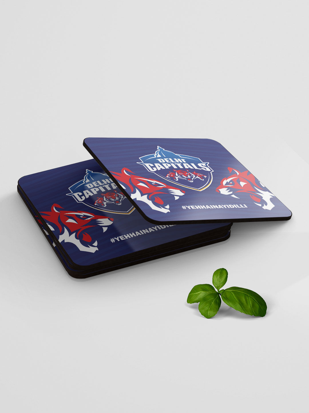 Delhi Capitals Navy Blue and Red Printed Nayi Dilli Square Rubber Coasters - Set of 4 (4)
