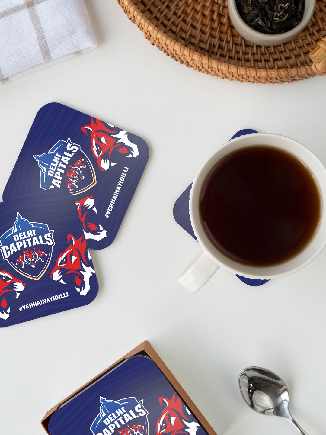 Delhi Capitals Navy Blue and Red Printed Nayi Dilli Square Rubber Coasters - Set of 4 (5)