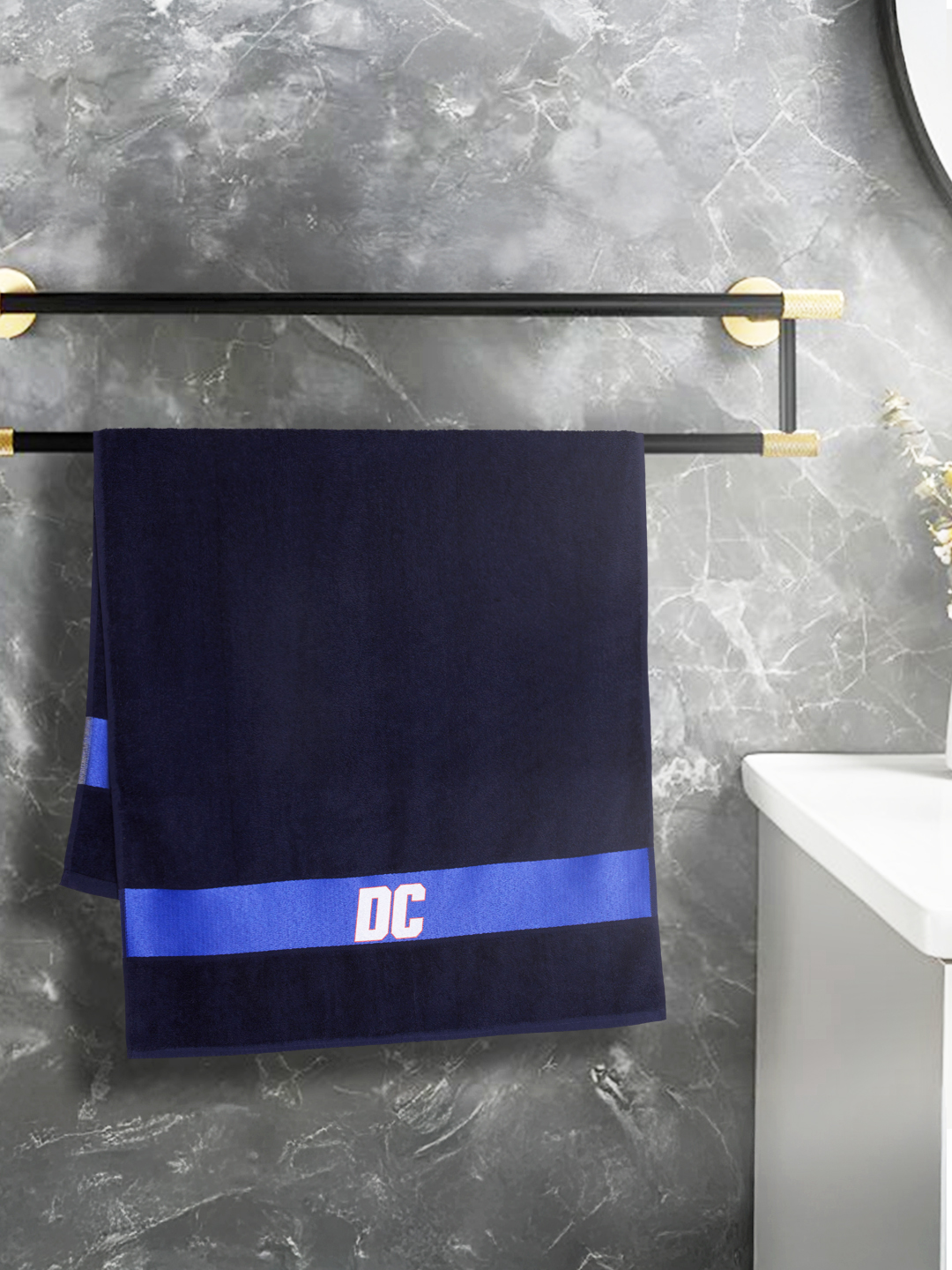 Premium 100% Cotton Terry Towels, Extra Soft Feel, Super Absorbent, Full Size - 70 cm X 140 cm, 460 GSM - (Navy Blue/Whi