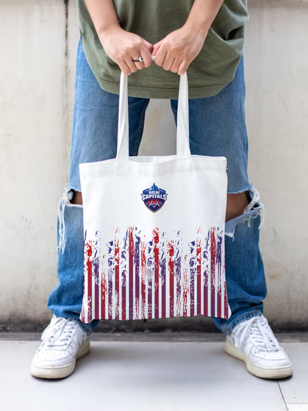 Delhi Capitals Printed Canvas Casual Tote Bag, Stylish Handbag For Men and Women - Pack of 1 (White/Red) (2)