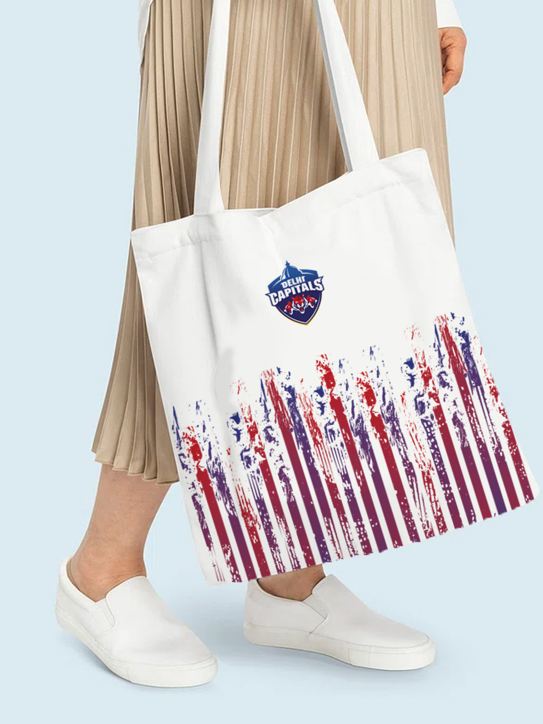 Delhi Capitals Printed Canvas Casual Tote Bag, Stylish Handbag For Men and Women - Pack of 1 (White/Red) (3)