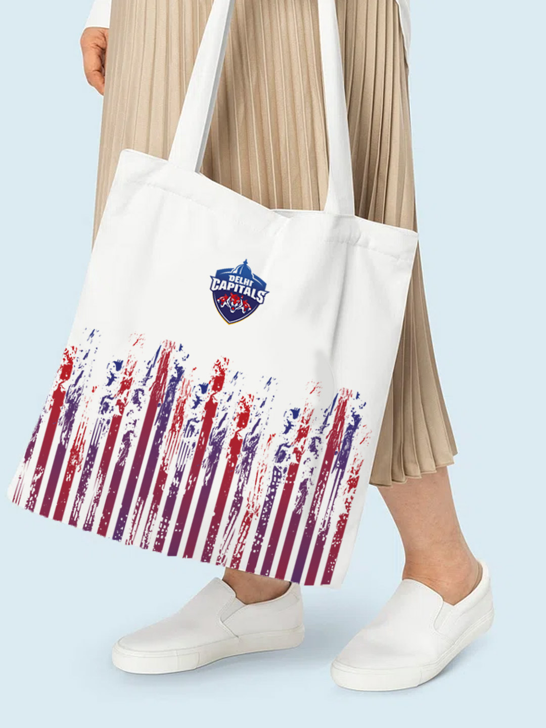 Delhi Capitals Printed Canvas Casual Tote Bag, Stylish Handbag For Men and Women - Pack of 1 (White/Red) (4)