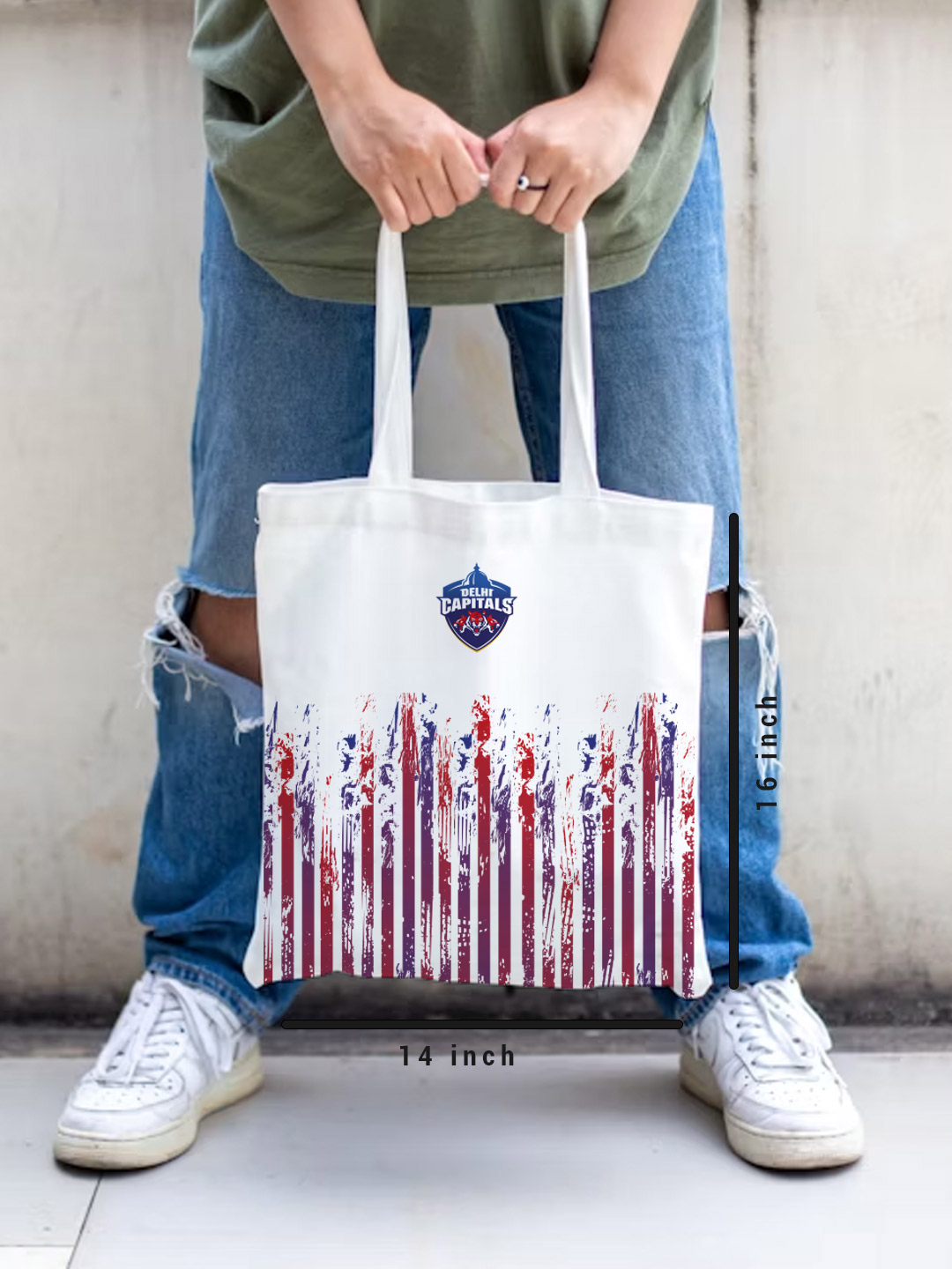 Delhi Capitals Printed Canvas Casual Tote Bag, Stylish Handbag For Men and Women - Pack of 1 (White/Red) (5)