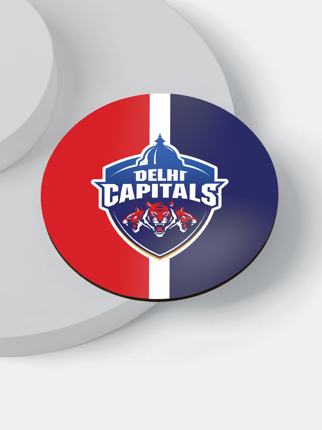 Delhi Capitals Red and Blue DC Stripes Circular Rubber Coasters - Set of 4 (4)