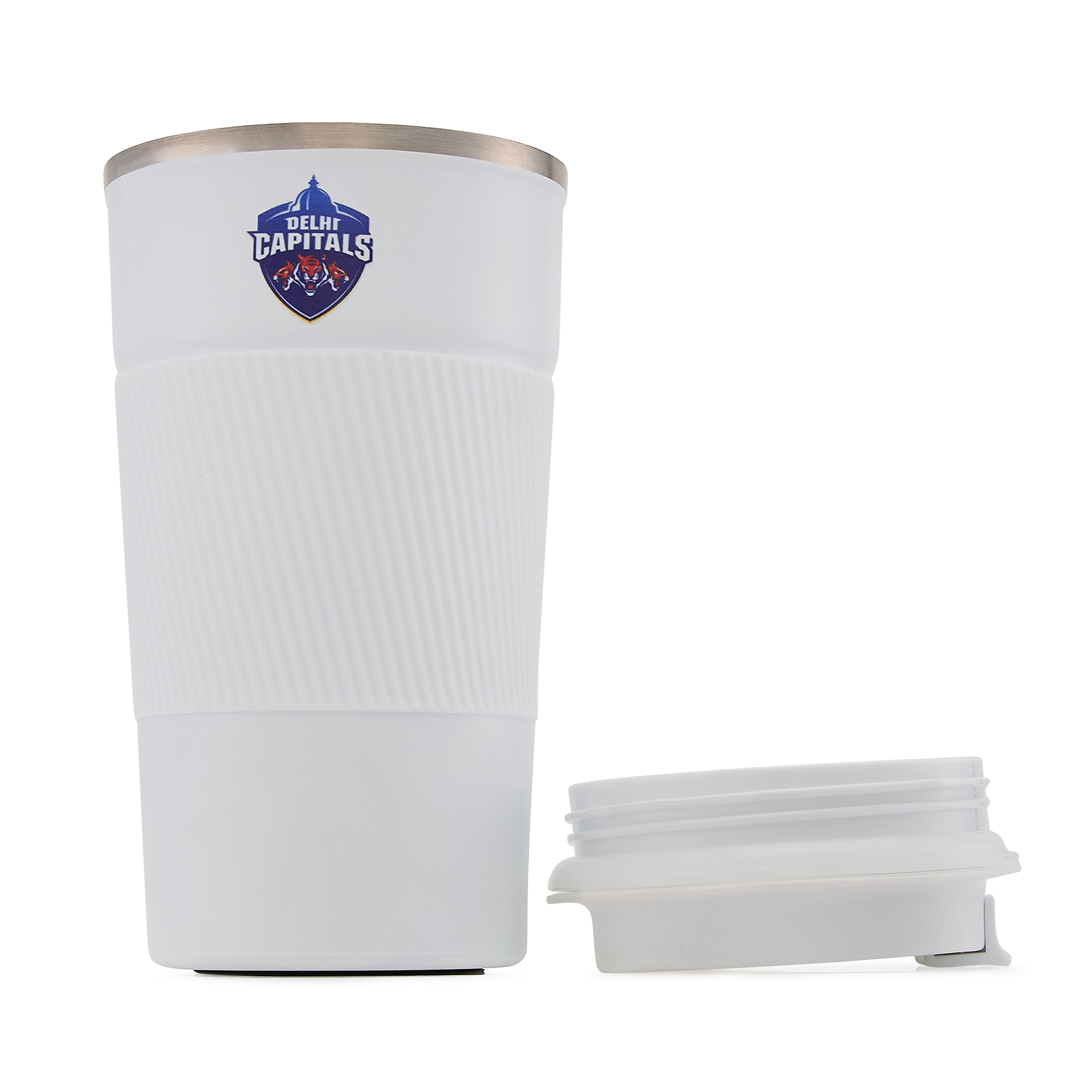 Delhi Capitals Vacuum Insulated Double-Walled with Spill Proof Flip Top Stainless Steel Coffee Tumbler - 400 ML (White) (9)