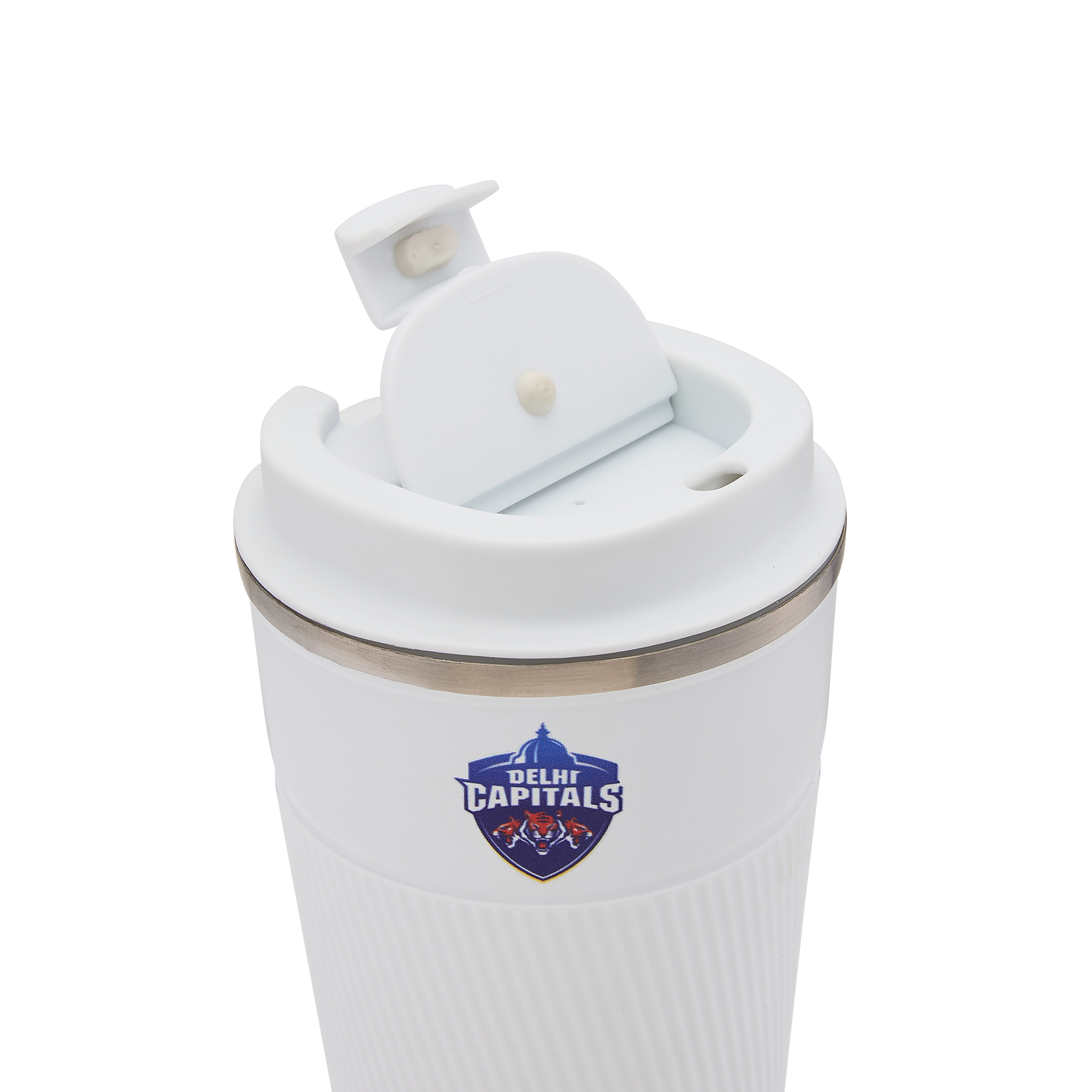 Delhi Capitals Vacuum Insulated Double-Walled with Spill Proof Flip Top Stainless Steel Coffee Tumbler - 400 ML (White) (7)
