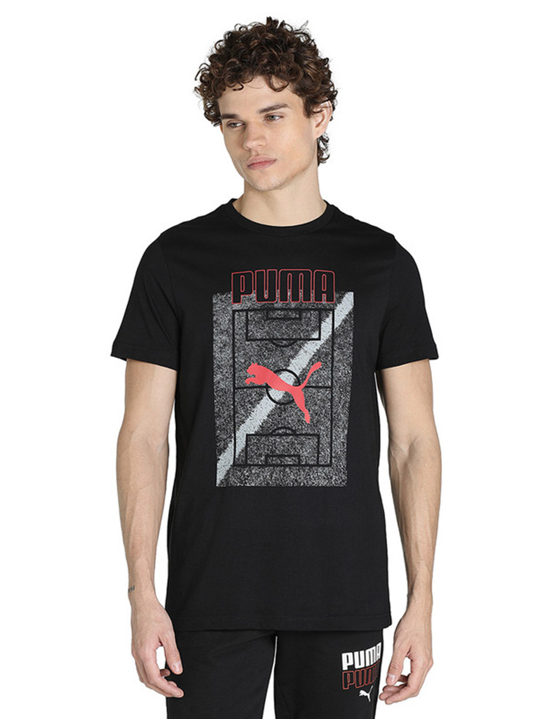 Men Black Field Graphic Printed Half Sleeves Round Neck T-Shirt