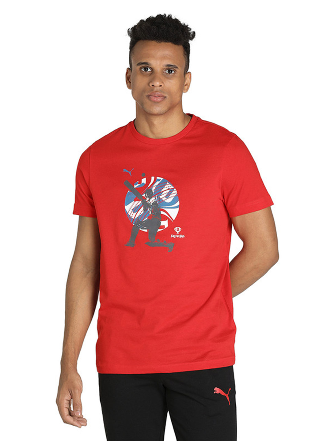 Men Red Cricket Hook Graphic Printed Half Sleeves Round Neck T-Shirt