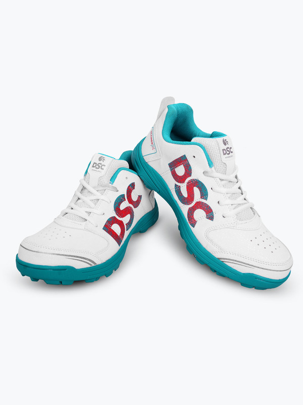 DSC Men White and Dark Cyan Beamer X Cricket Shoes (1)