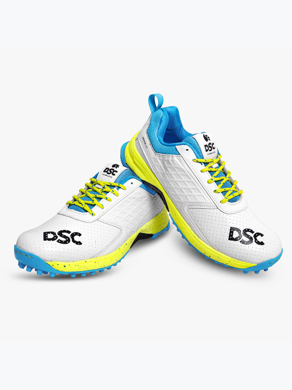 DSC Men White and Light Yellow Jaffa 22 Cricket Shoes (1)