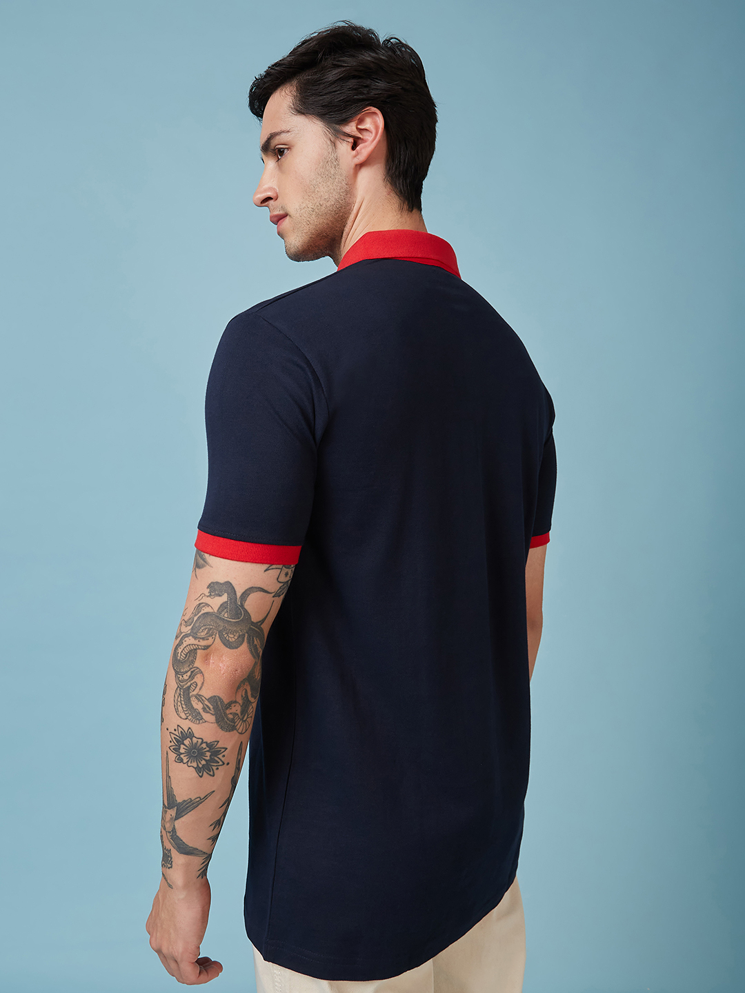 England ICC Champions Trophy 2025 Men Navy Blue and Red Printed Colorblocked Half Sleeves Polo Collar Cotton T-Shirt (3)