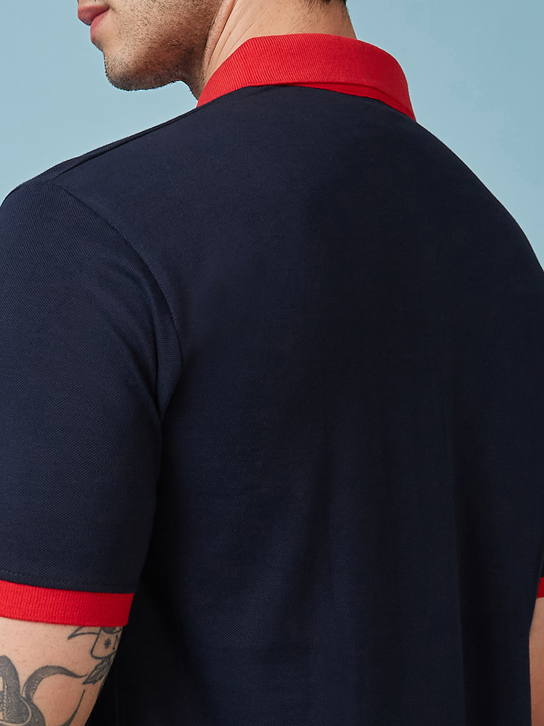 England ICC Champions Trophy 2025 Men Navy Blue and Red Printed Colorblocked Half Sleeves Polo Collar Cotton T-Shirt (5)