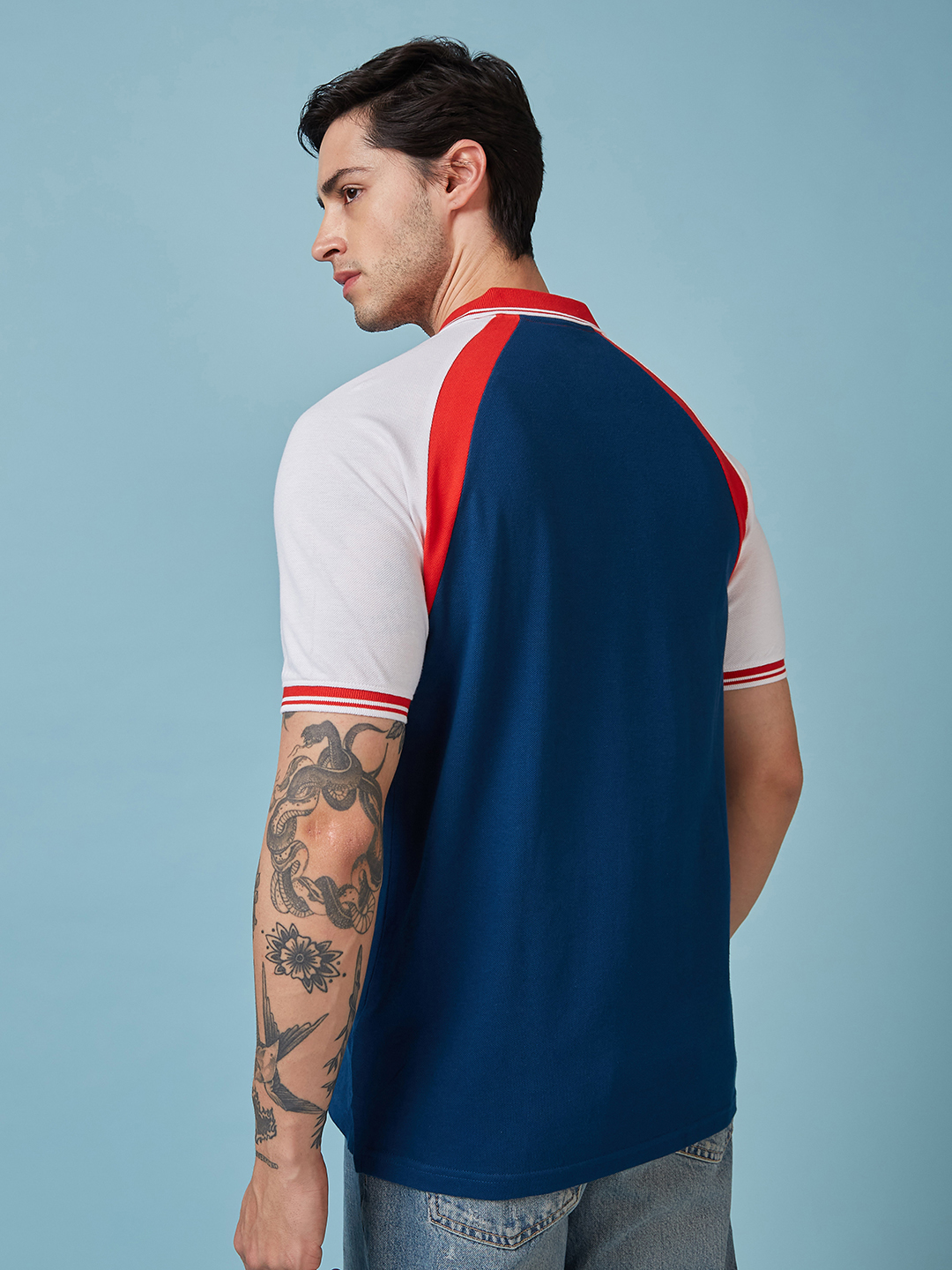 England ICC Champions Trophy 2025 Men Navy Blue and White Printed Colorblocked Half Sleeves Polo Collar Cotton T-Shirt (3)