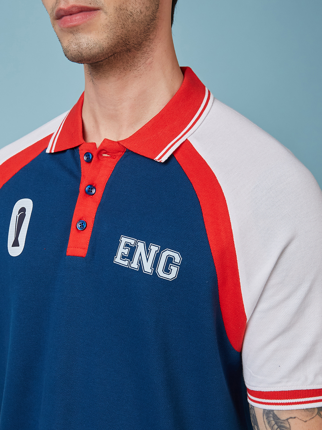 England ICC Champions Trophy 2025 Men Navy Blue and White Printed Colorblocked Half Sleeves Polo Collar Cotton T-Shirt (4)