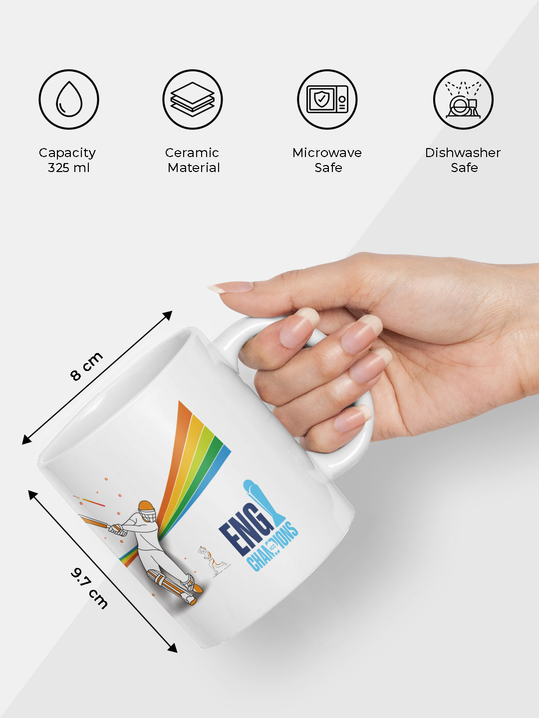 England ICC Champions Trophy 2025 - Ceramic Glossy Printed Mug, Microwave and Dishwasher Safe, Tea and Coffee Mug - 325  (5)