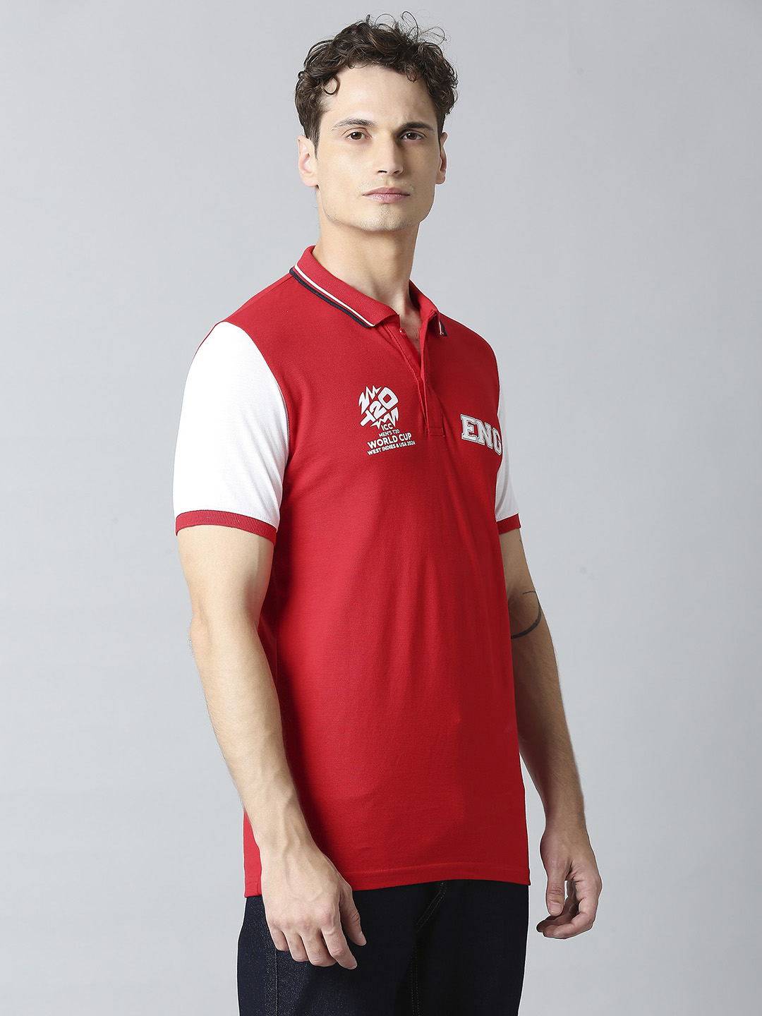 England ICC Men's T20 WC-24 Red Logo Printed Half Sleeves Polo Collar Cotton T-Shirt (3)
