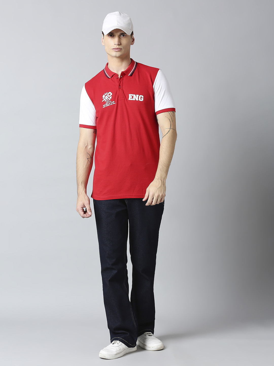 England ICC Men's T20 WC-24 Red Logo Printed Half Sleeves Polo Collar Cotton T-Shirt (6)