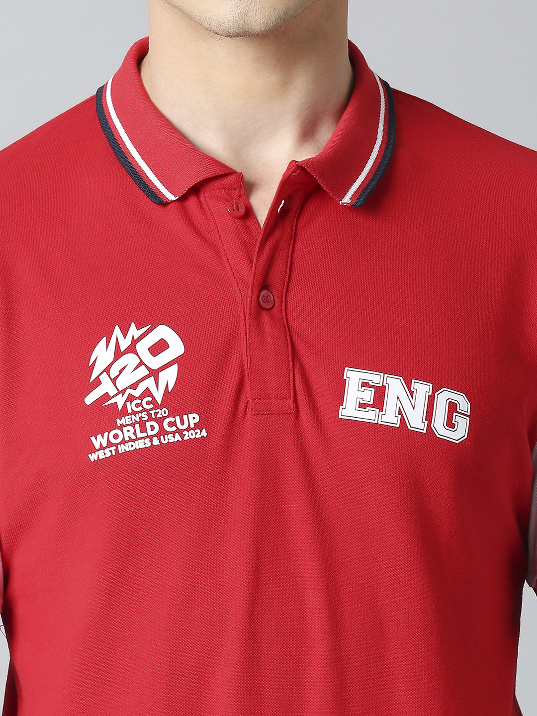 England ICC Men's T20 WC-24 Red Logo Printed Half Sleeves Polo Collar Cotton T-Shirt (7)