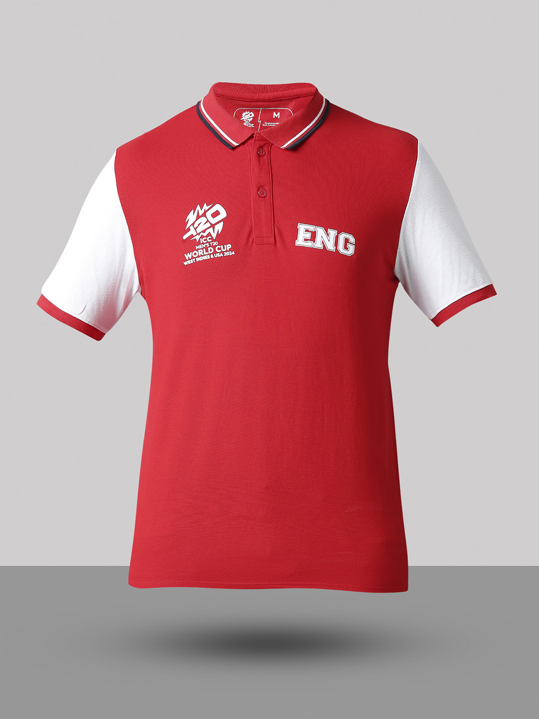 England ICC Men's T20 WC-24 Red Logo Printed Half Sleeves Polo Collar Cotton T-Shirt (8)