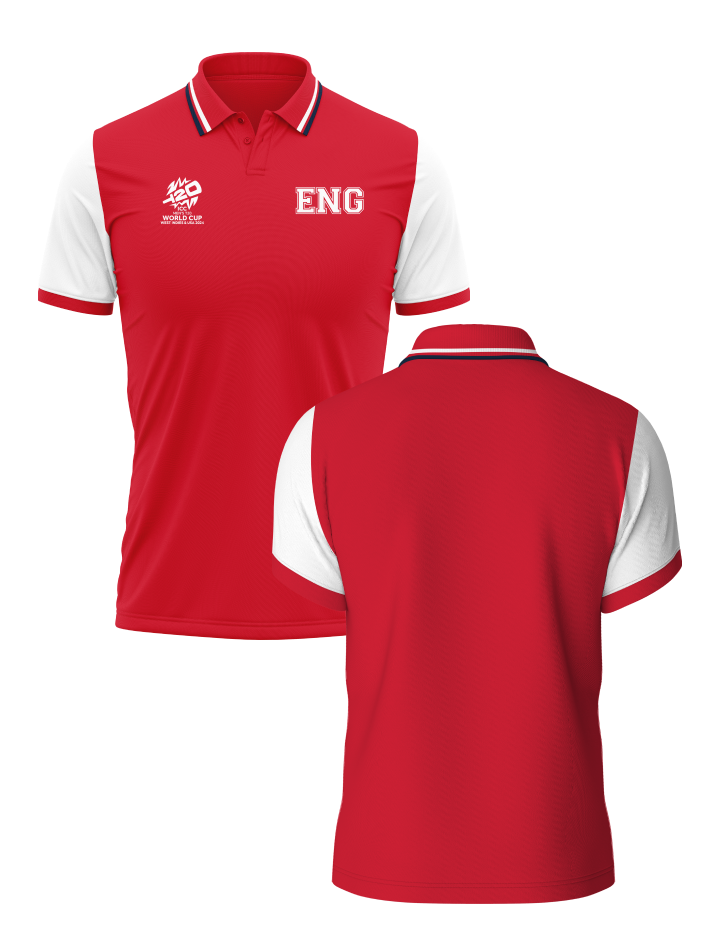 England ICC Men's T20 WC-24 Red Logo Printed Half Sleeves Polo Collar Cotton T-Shirt - Customised (3)
