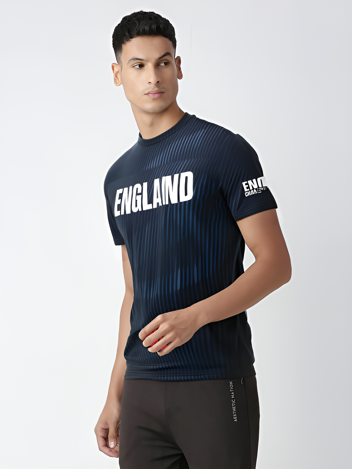 England Men Navy Blue Printed Half Sleeves Round Neck Polyester T-Shirt (2)
