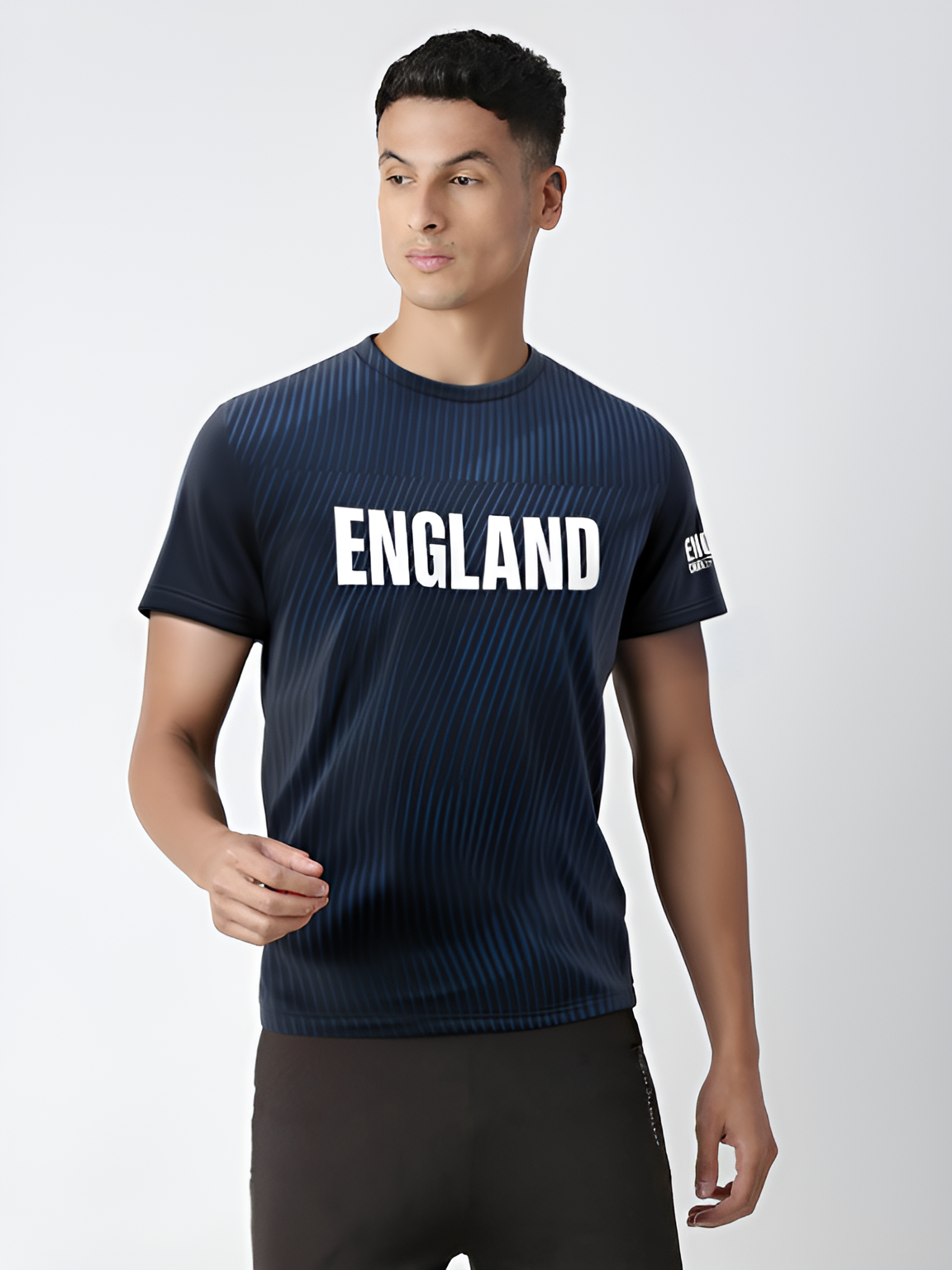 England Men Navy Blue Printed Half Sleeves Round Neck Polyester T-Shirt