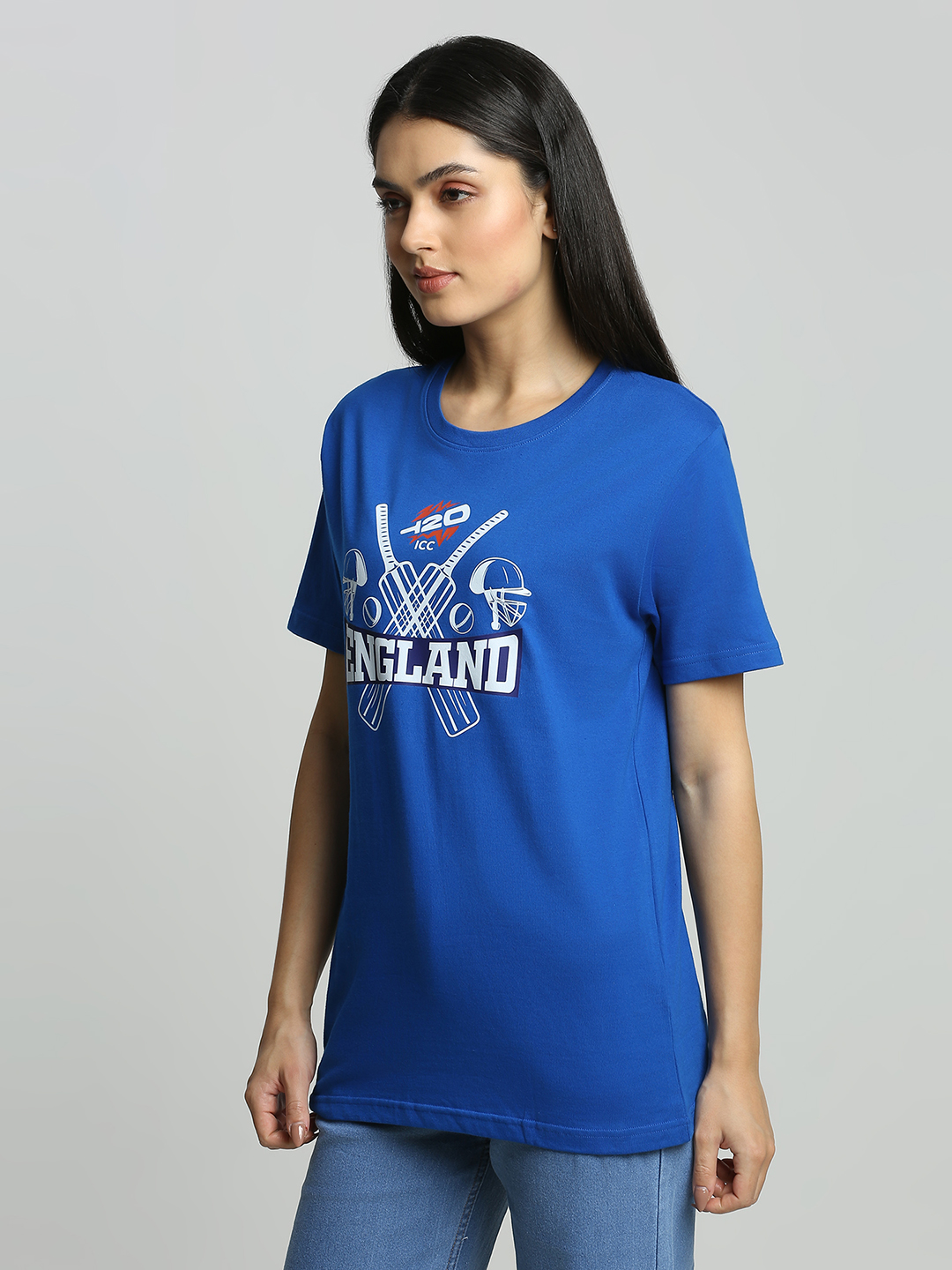 England Unisex Navy Blue Printed Half Sleeves Round Neck Cotton T-shirt (2)