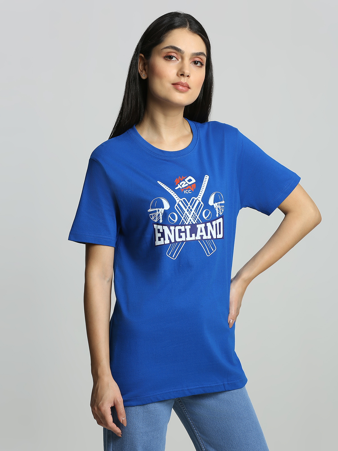 England Unisex Navy Blue Printed Half Sleeves Round Neck Cotton T-shirt (3)