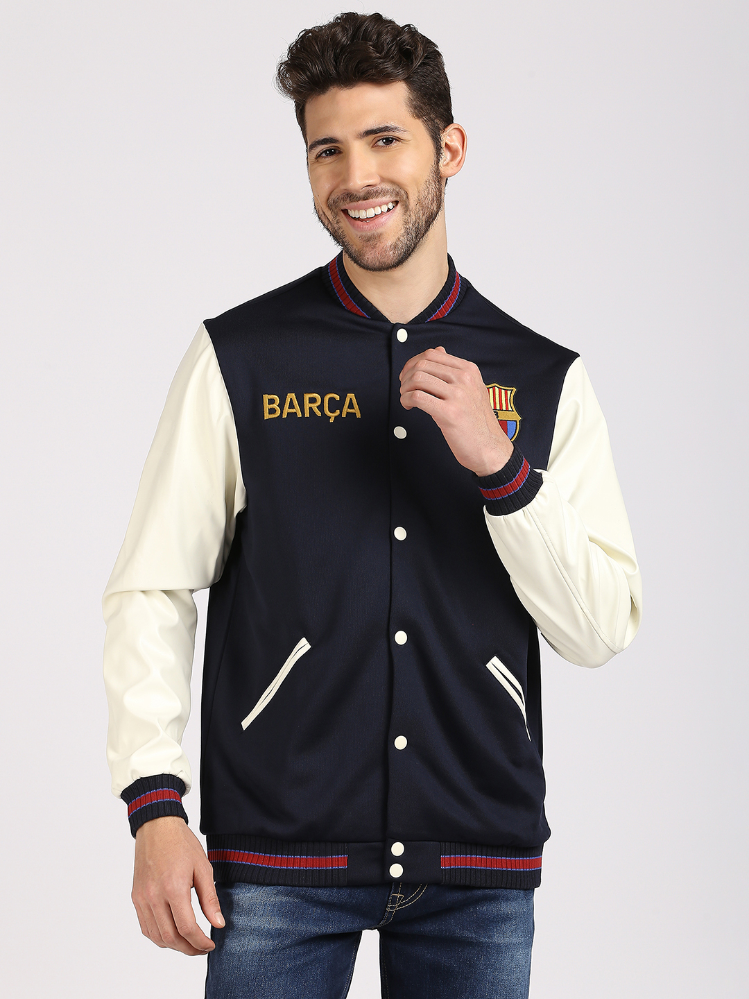 FC Barcelona FC Barcelona: Letterman Jacket - Navy (1)