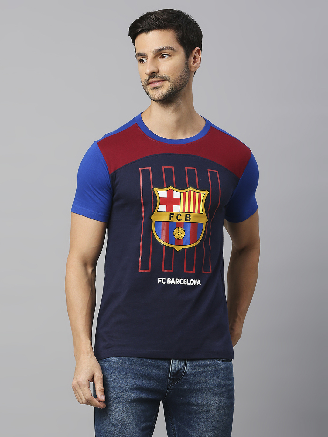 FC Barcelona FCB-23 Core: Men Navy Blue and Red Cotton T-Shirt (1)