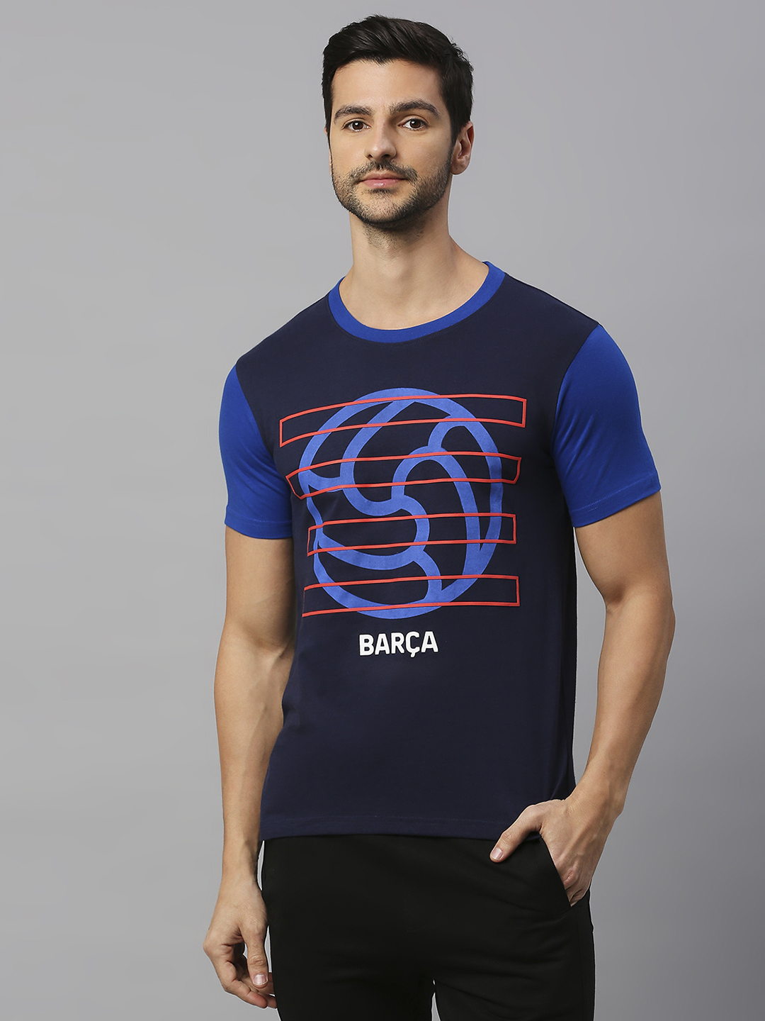 FC Barcelona FCB-23 Core: Men Navy Blue Round Neck T-shirt (1)